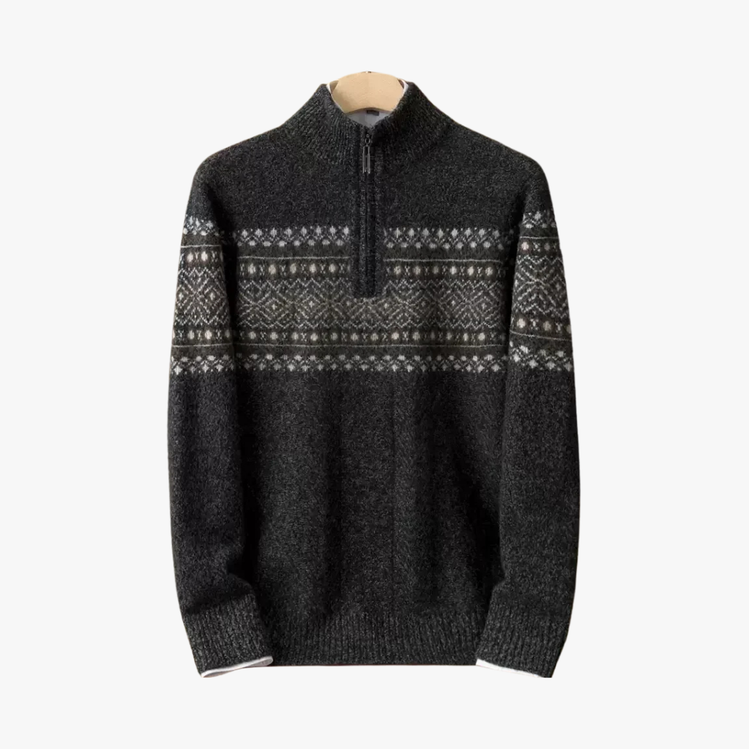 Elegant high zip cashmere sweater for men