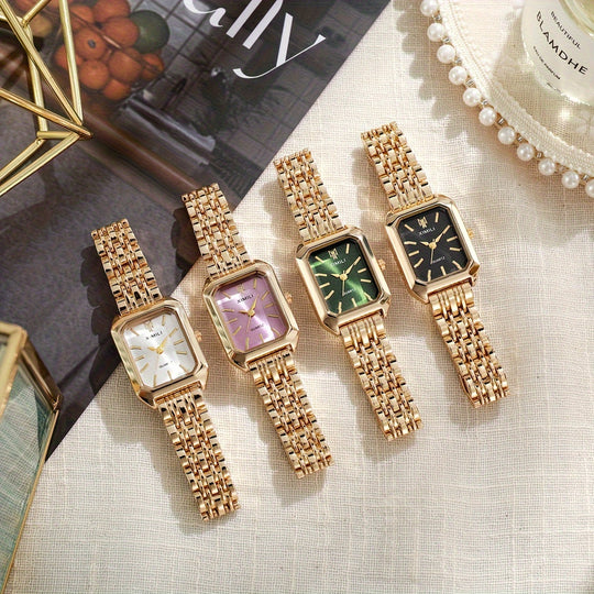 Luxurious rectangular quartz watch for women