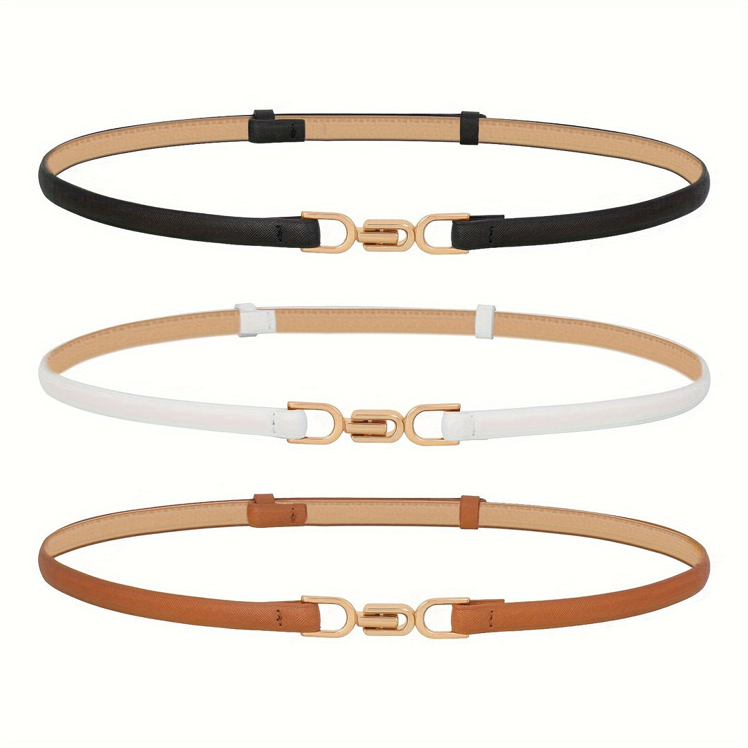 3pcs Trendy Skinny Thin PU Leather Belt Set