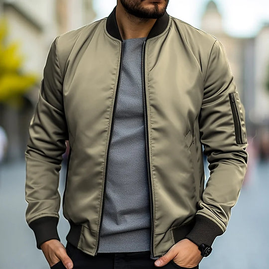 Solid-colored bomber jacket