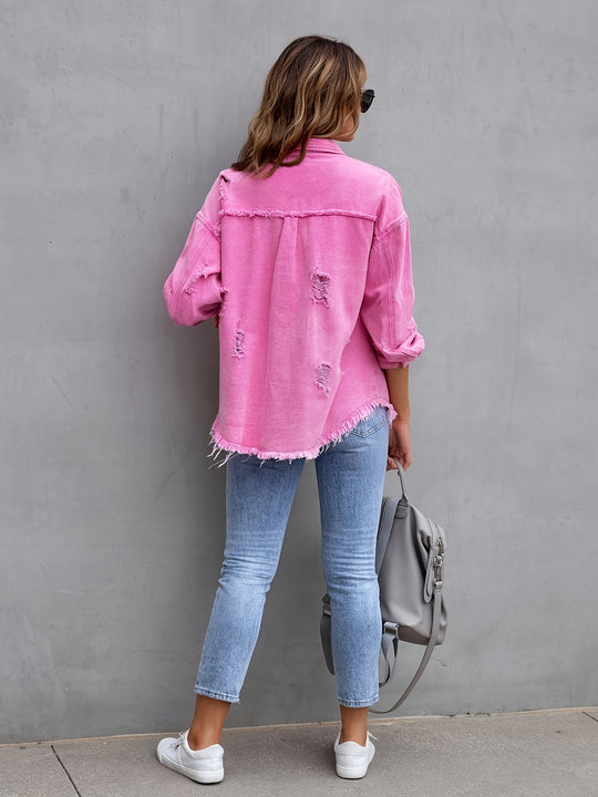 fringed denim jacket for women