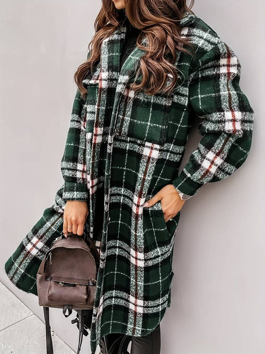 Trendy Checkered Long Coat for Women