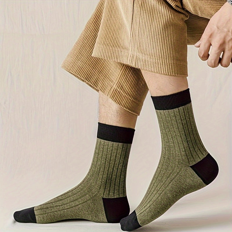 Men's Vintage Cotton Knitted Crew Socks (5 Pairs)