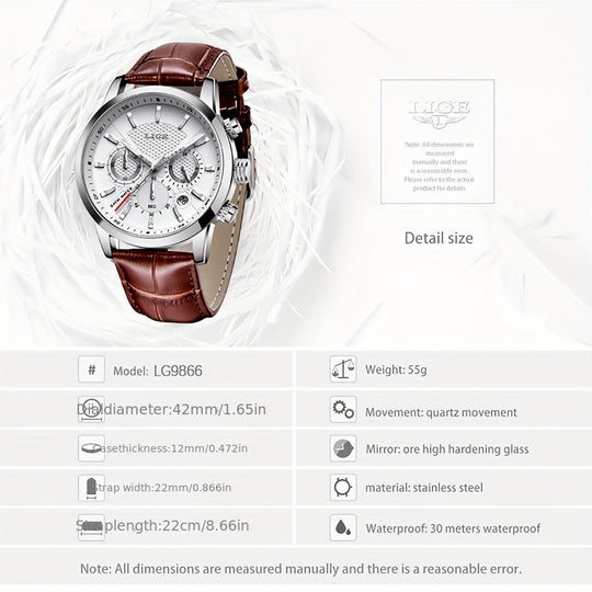 Luxury Leather Watch with Quartz Chronograph for Men