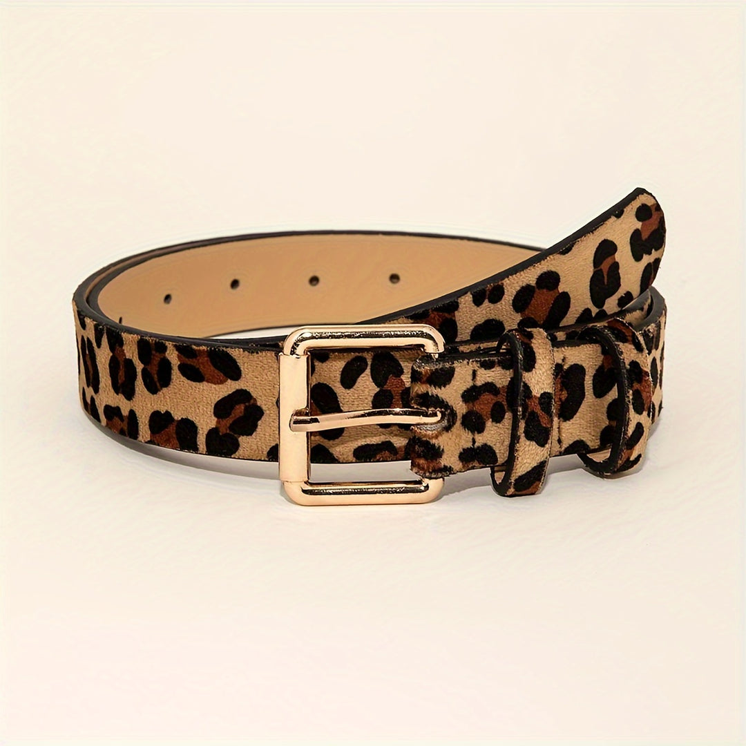 Leopard Print PU Leder Quadrat Gürtel Pin Schnalle