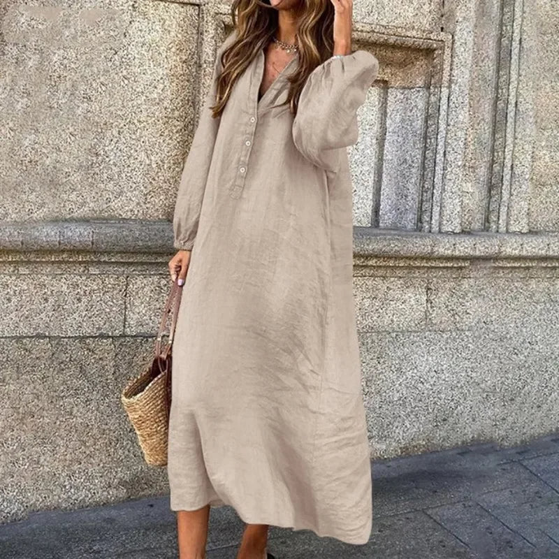 Comfortable linen dress with V-neck