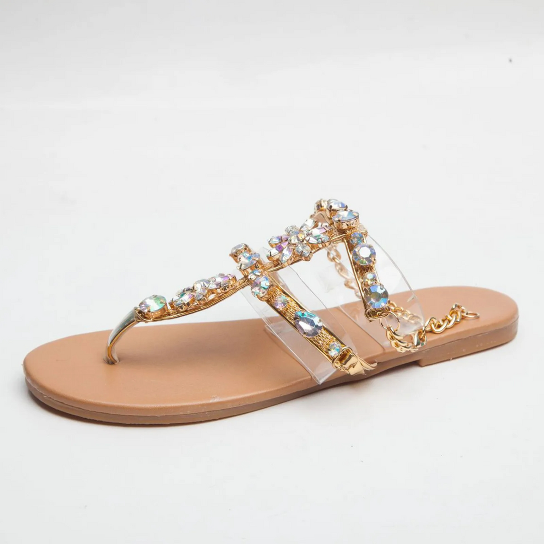 Crystal Work Elastic Toe Post Sandals