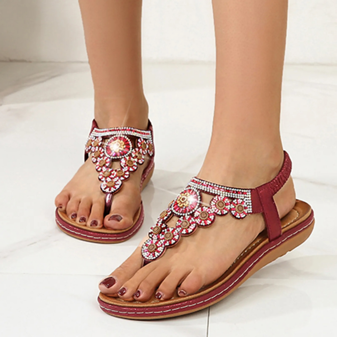 Beaded Elastic Strappy Sandals