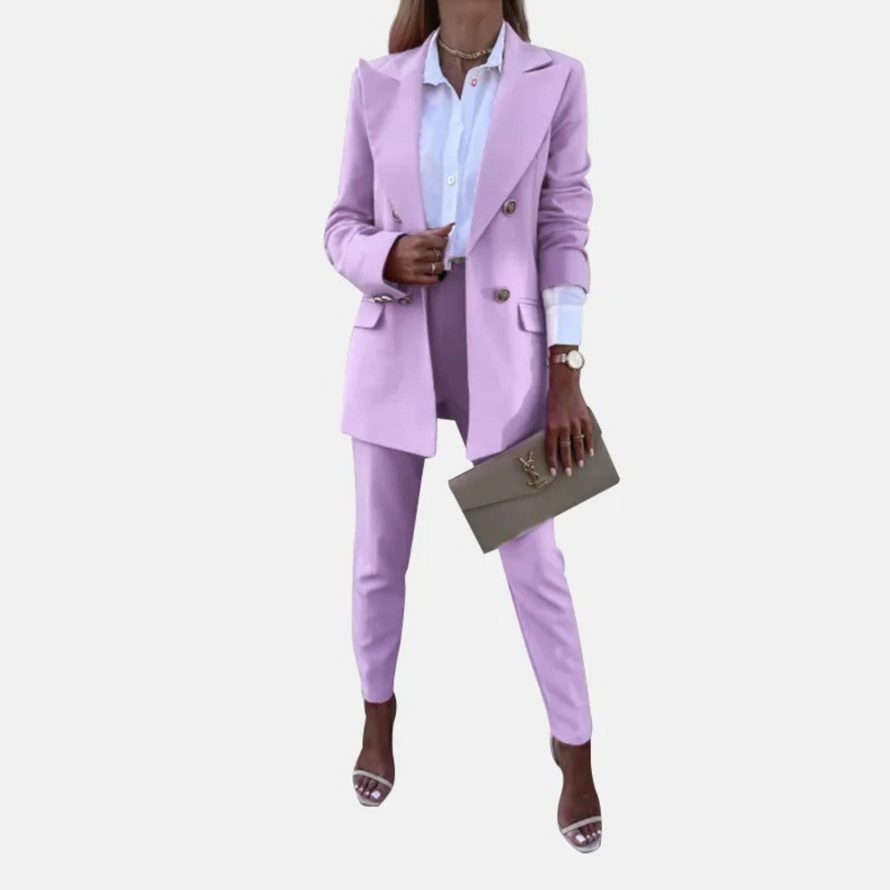 Double-breasted blazer and trouser set with notched collar