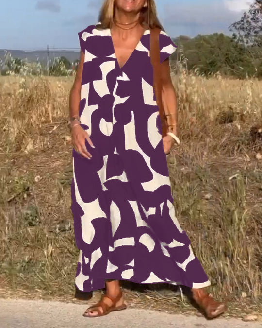 Printed V-neck Dress for Women