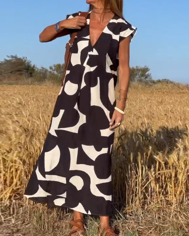 Printed V-neck Dress for Women