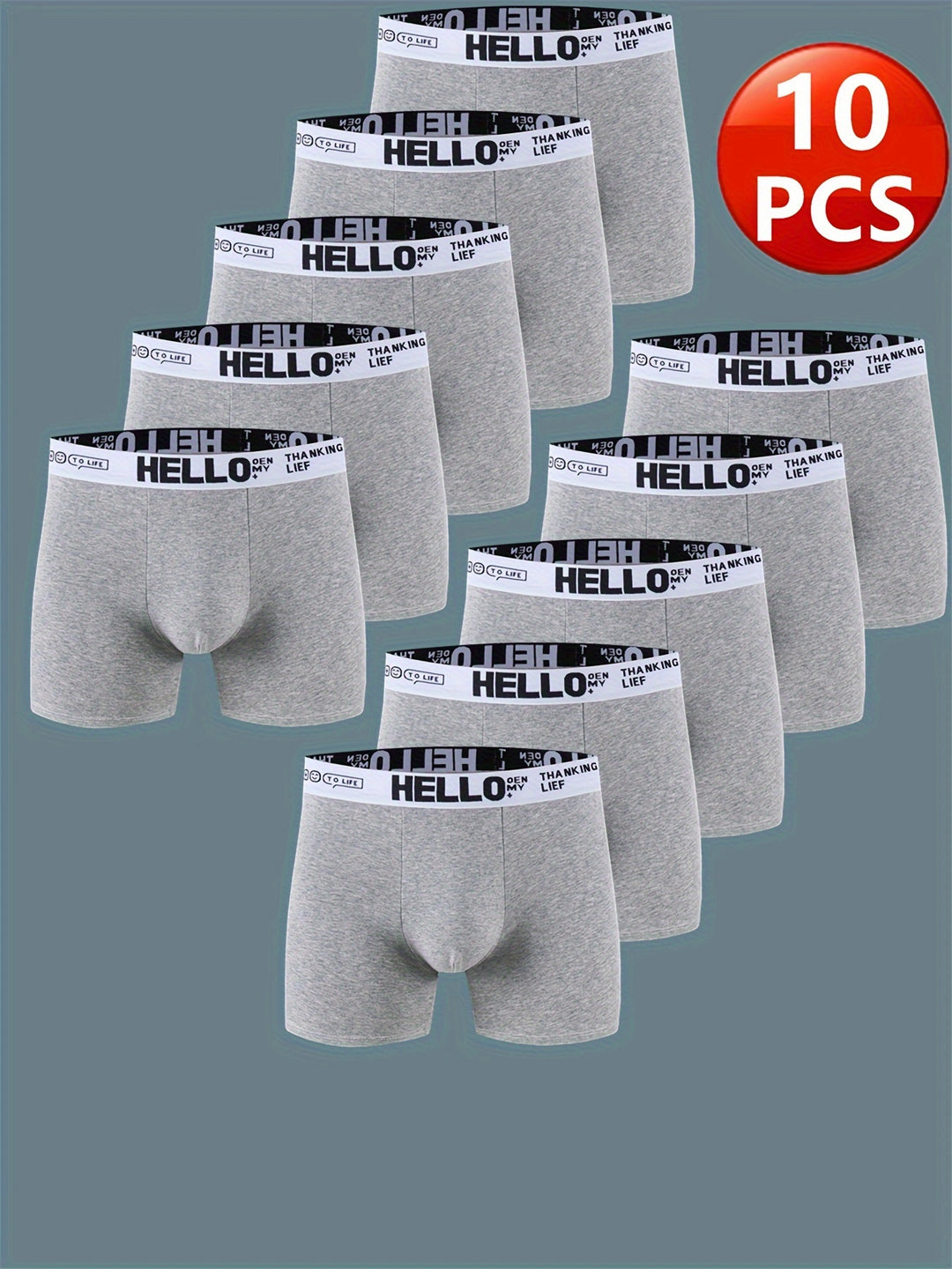 HELLO Letter Cotton Boxer Shorts for Men (10-Pack)