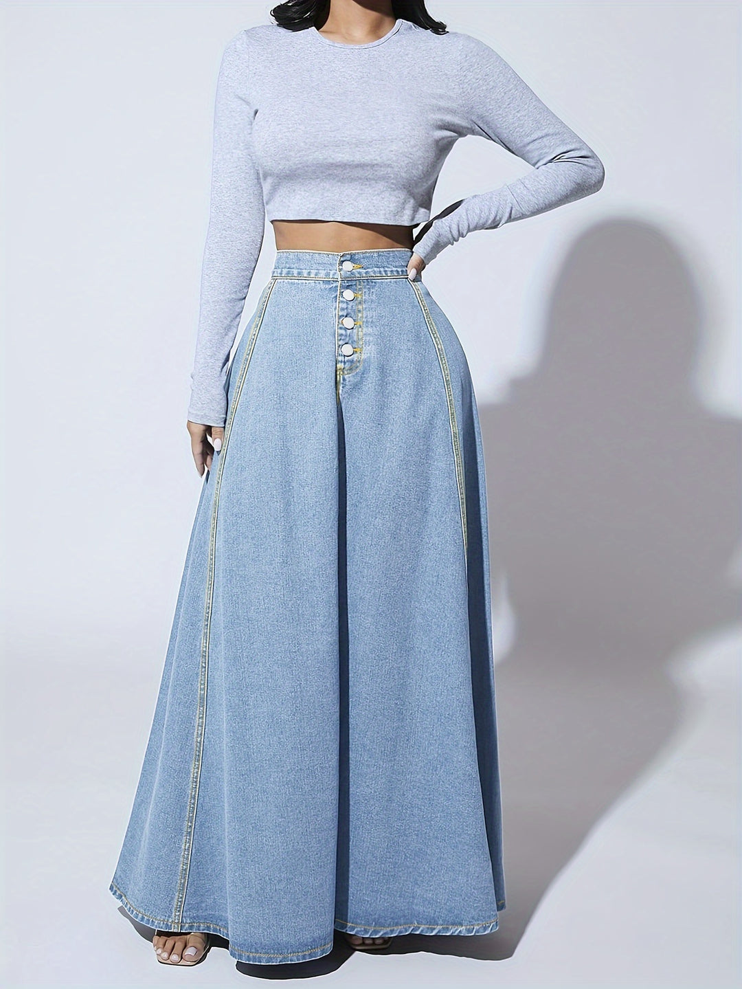 Blue Denim Maxi Skirt for Women