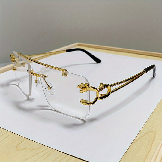 Gold Tiger Head Square Rimless Sunglasses