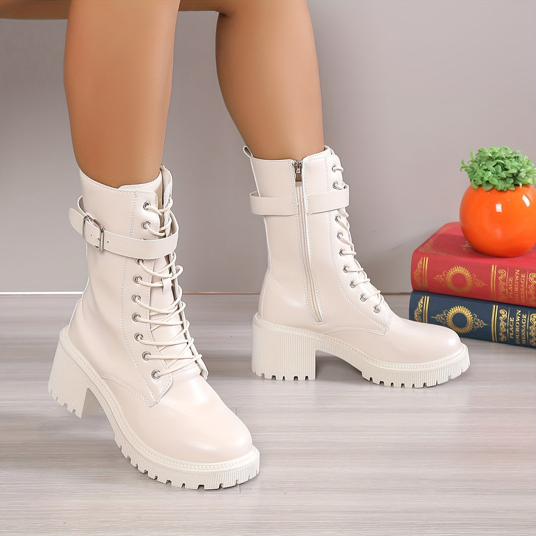 Mid Calf Lace-Up Boots for Women