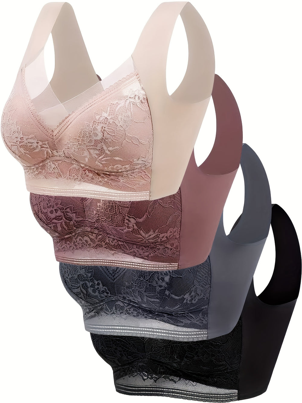 4 Stück Floraler Spitzen-Bralette