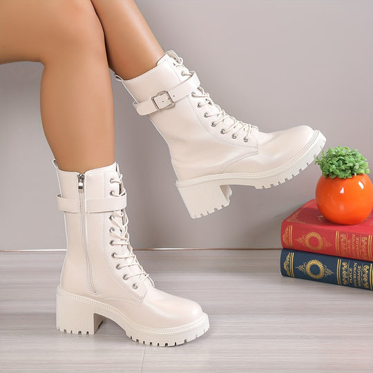 Mid Calf Lace-Up Boots for Women