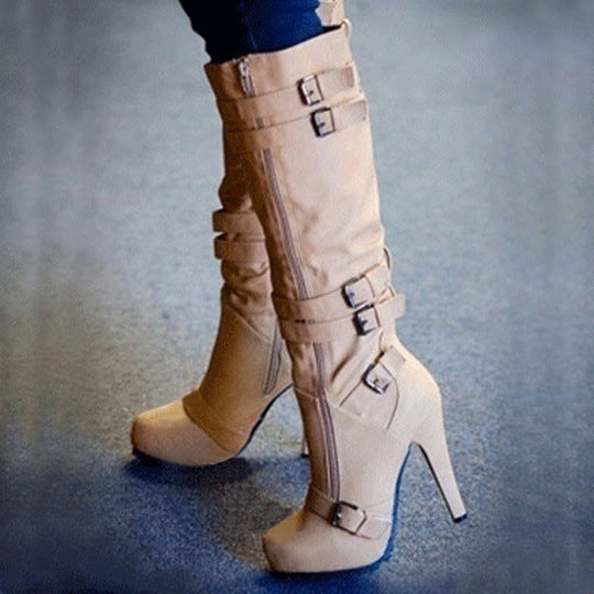 Chic knee-high boots with high heel and platform for women