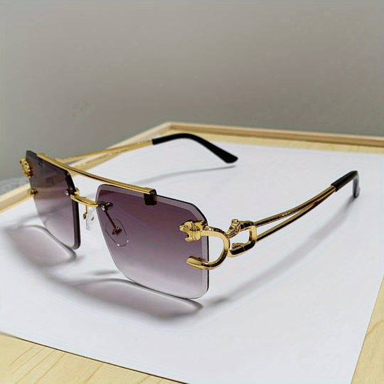 Gold Tiger Head Square Rimless Sunglasses