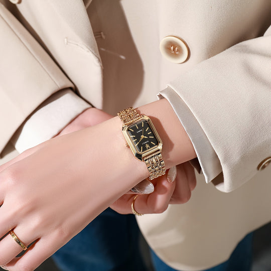 Luxurious rectangular quartz watch for women