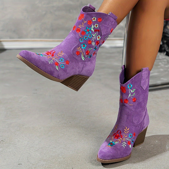 floral pattern slip-on boots