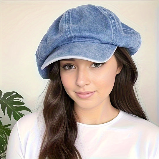 Damen Vintage Denim Beret Hut