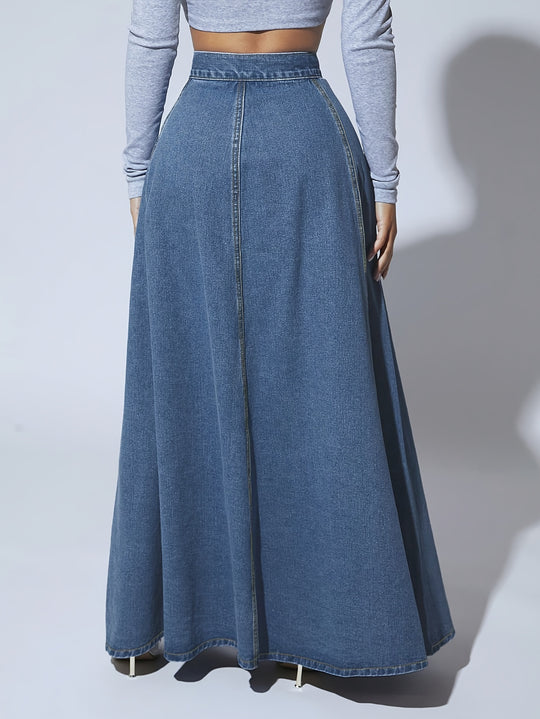 Blue Denim Maxi Skirt for Women