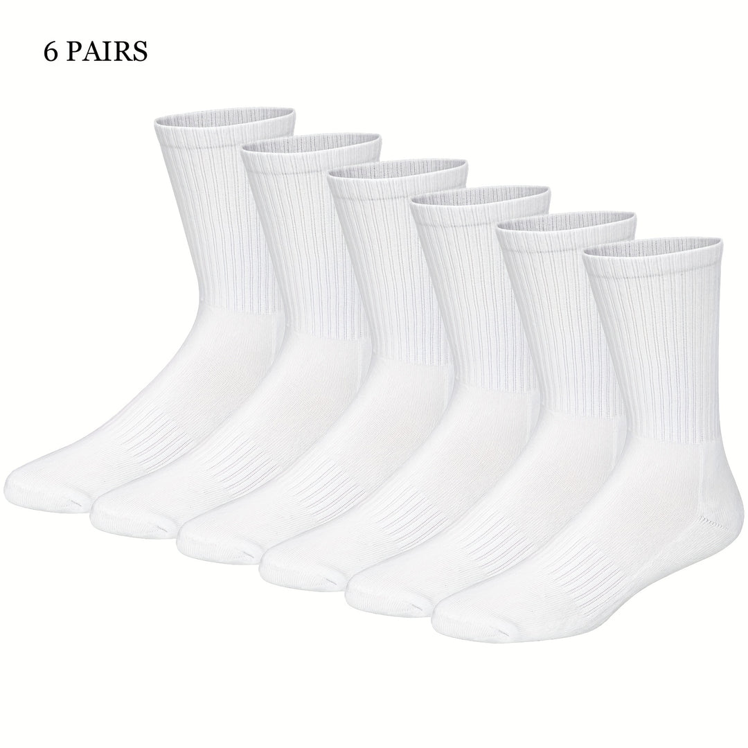 Men's Solid Cotton Short Crew Socks (6 Pairs)