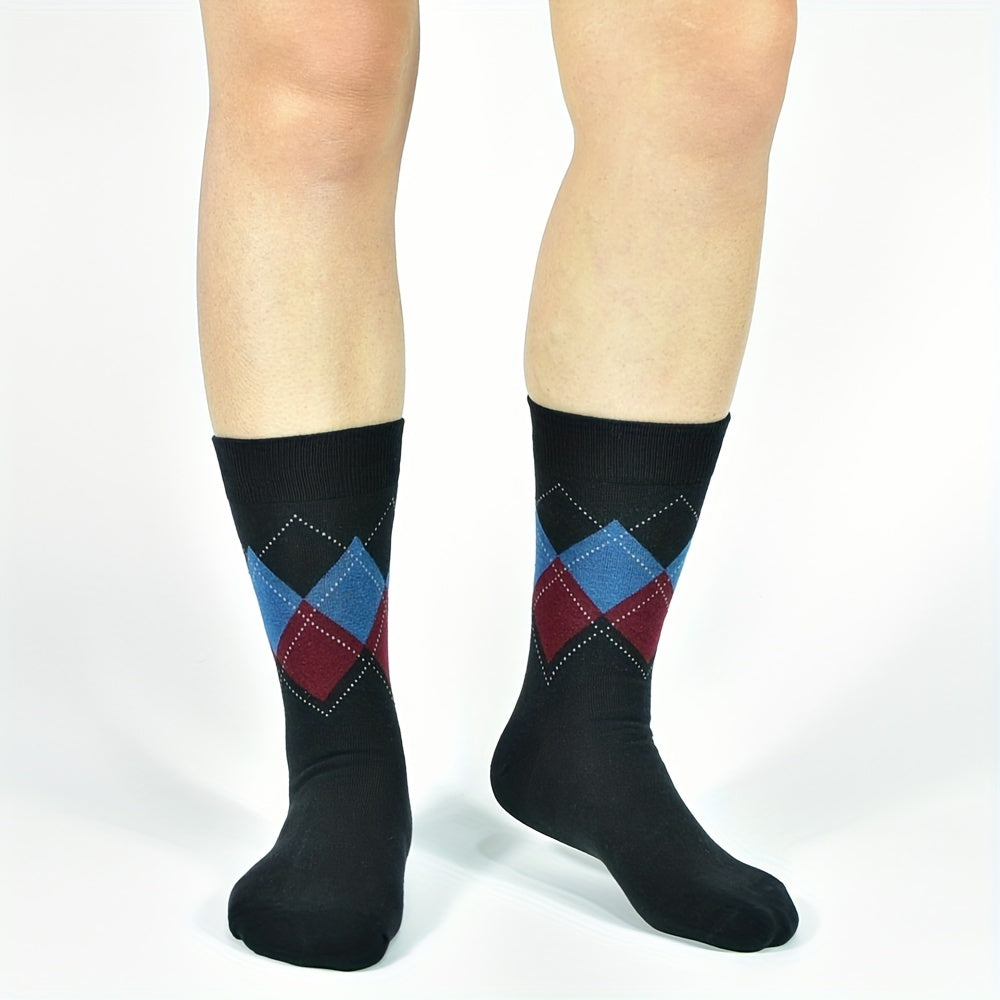 Colorblock Rhombus Crew Socks for Men (5 Pairs)