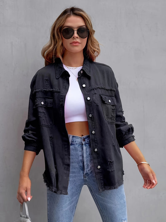 fringed denim jacket for women