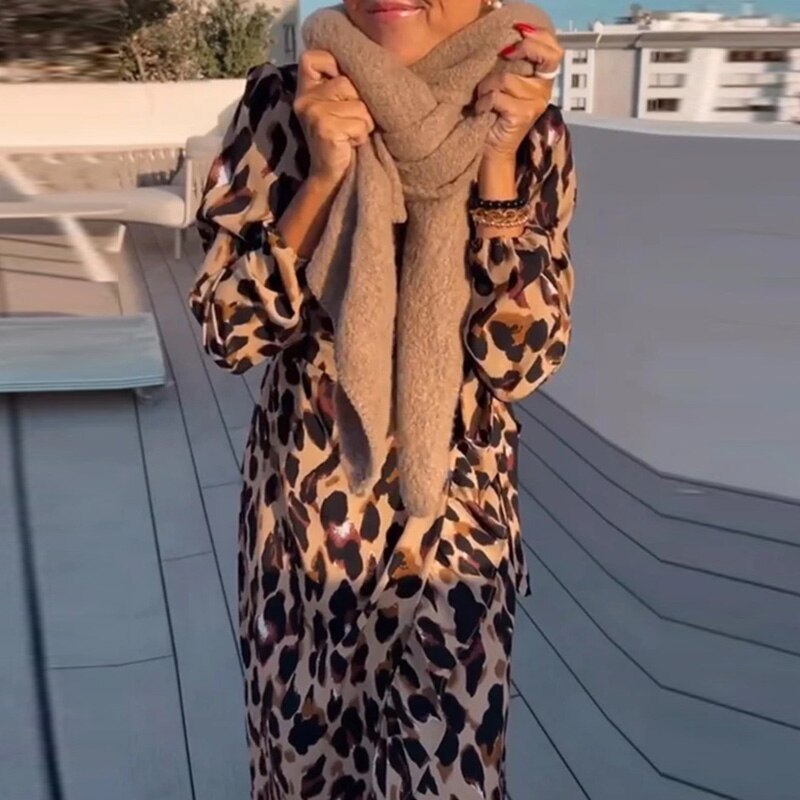 Long Sleeve Leopard Cocktail Dress