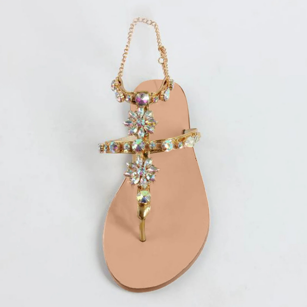 Crystal Work Elastic Toe Post Sandals