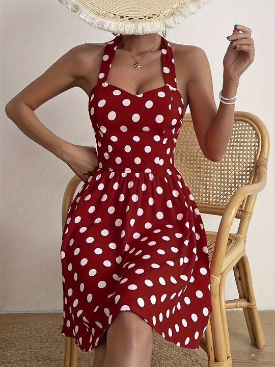 Elegant dotted halter neck dress