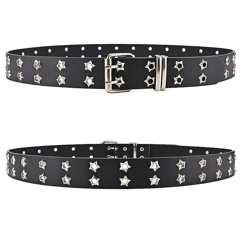 Star Eyelet Double Pin Buckle Belt