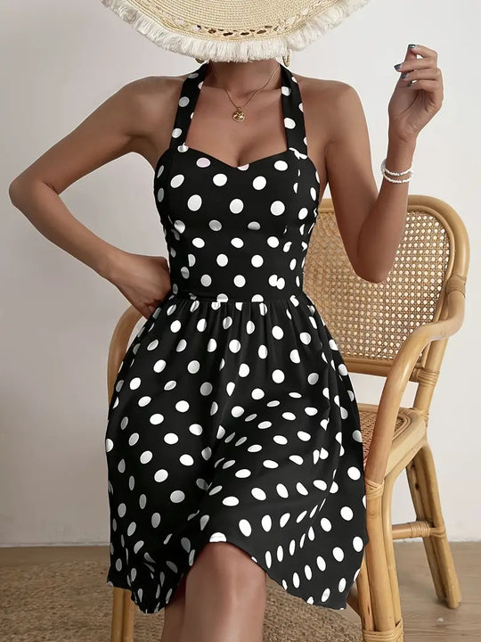 Elegant dotted halter neck dress