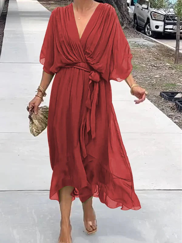 V-neck chiffon midi dress