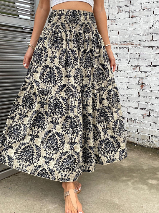 Casual paisley print skirt with gathered waist