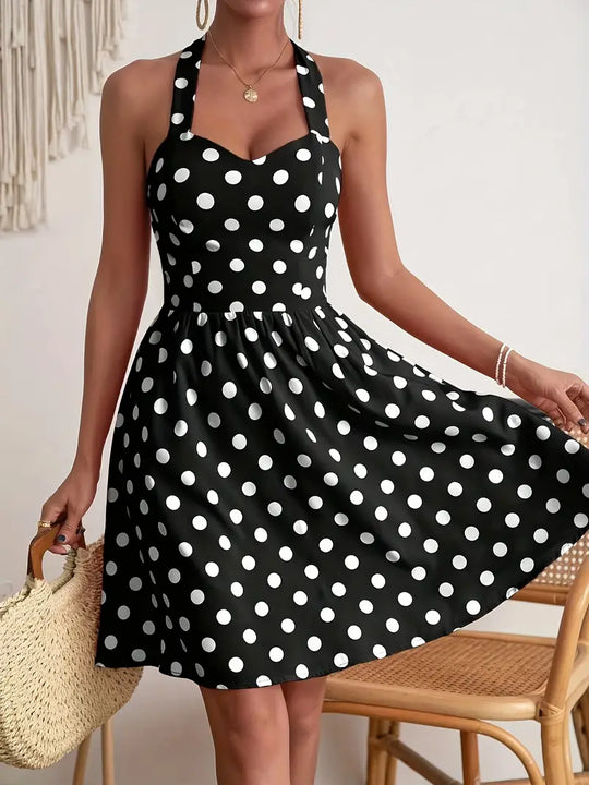 Elegant dotted halter neck dress