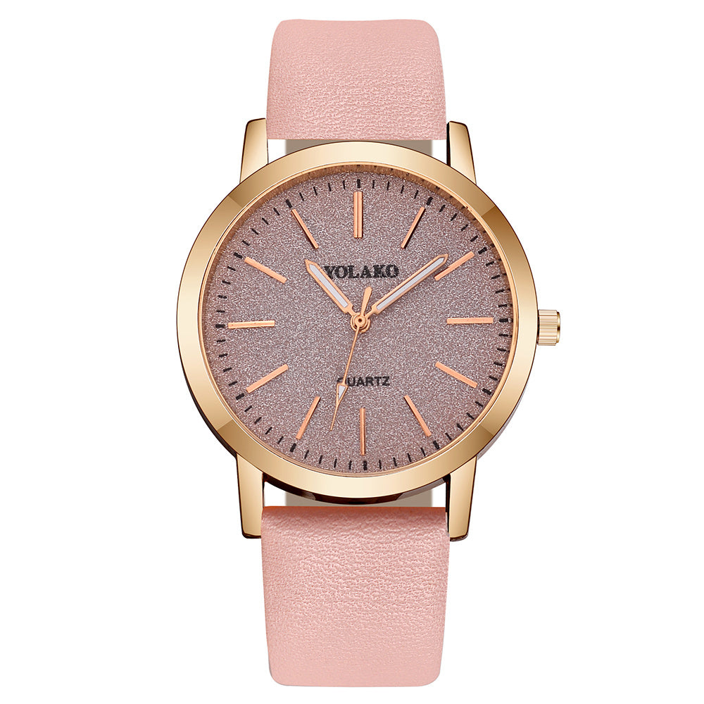 Simple quartz watch with leather strap for women