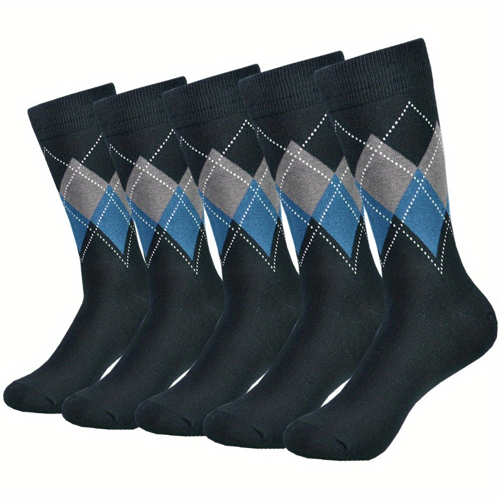 Colorblock Rhombus Crew Socks for Men (5 Pairs)