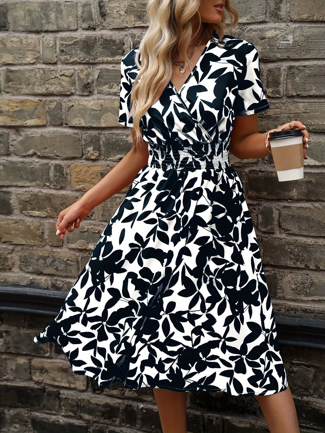 Floral wrap dress with short sleeves