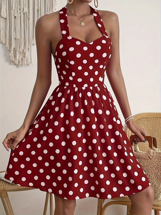 Elegant dotted halter neck dress