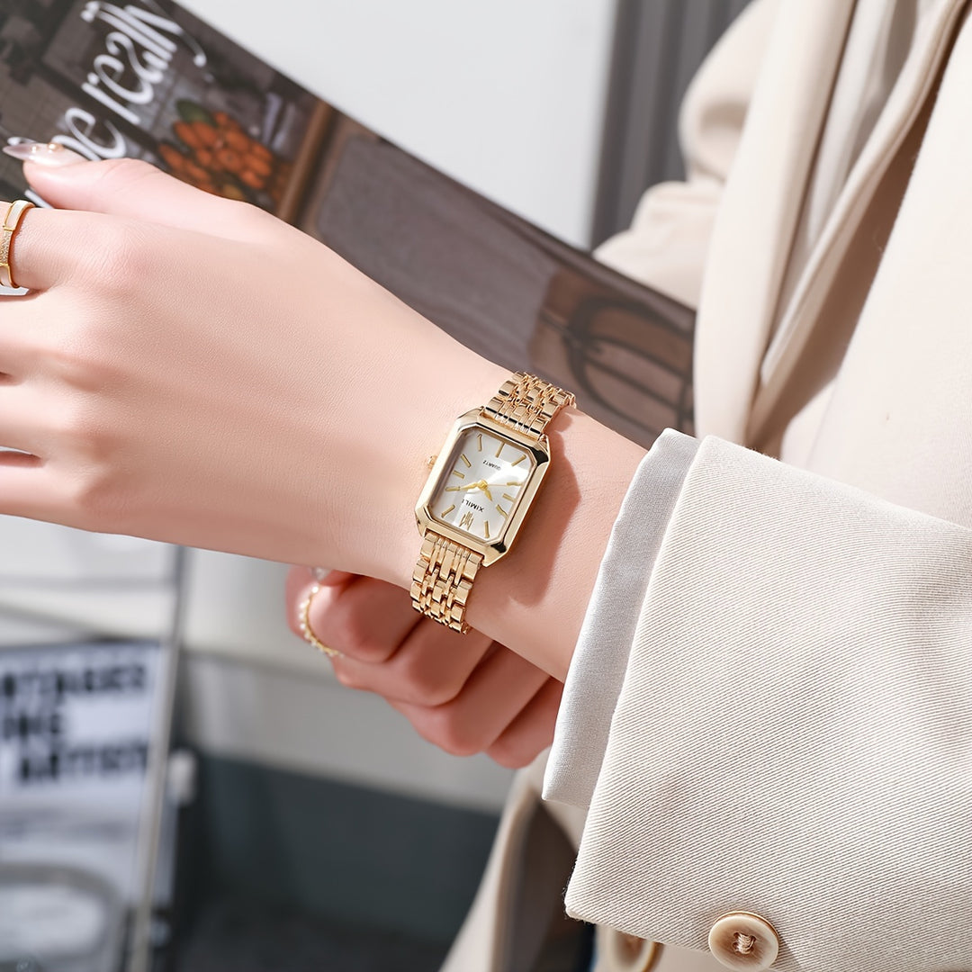 Luxurious rectangular quartz watch for women