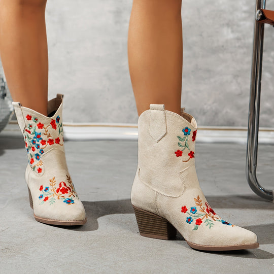 floral pattern slip-on boots