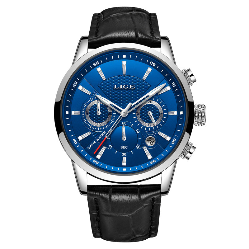 Luxury Leather Watch with Quartz Chronograph for Men