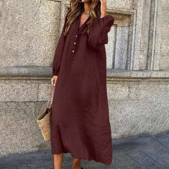 Comfortable linen dress with V-neck