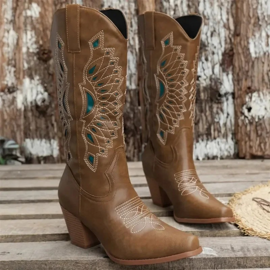 Embroidered mid-calf boots