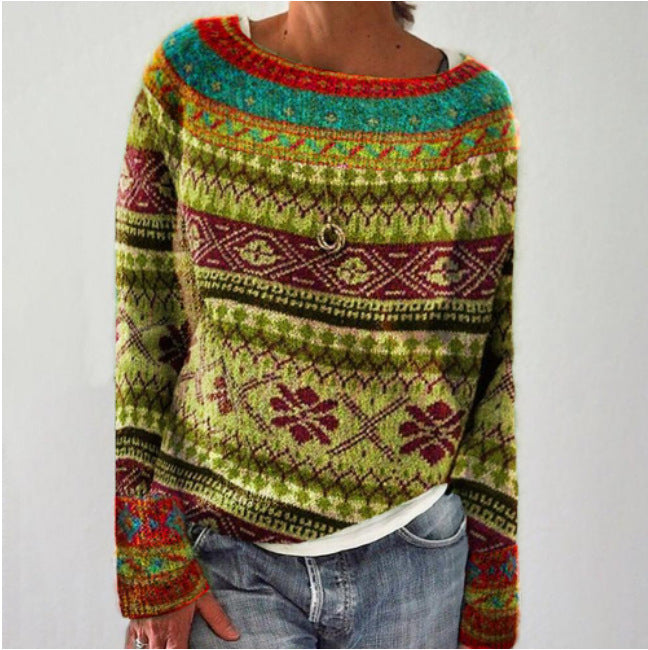 Printed Knitted Sweater for Women