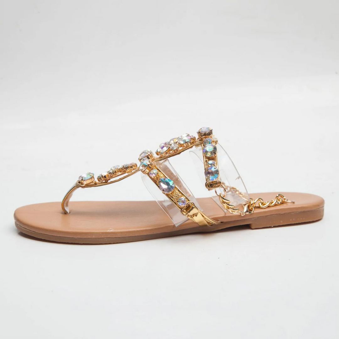 Crystal Work Elastic Toe Post Sandals