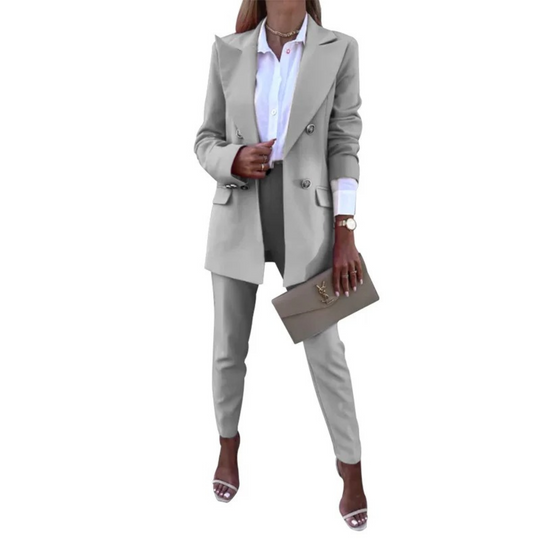 Double-breasted blazer and trouser set with notched collar